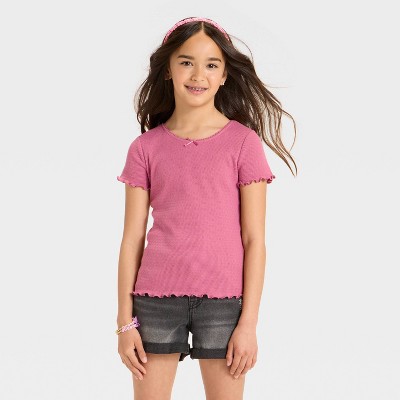 Girls' Short Sleeve Fitted Pointelle T-Shirt - Cat & Jack™