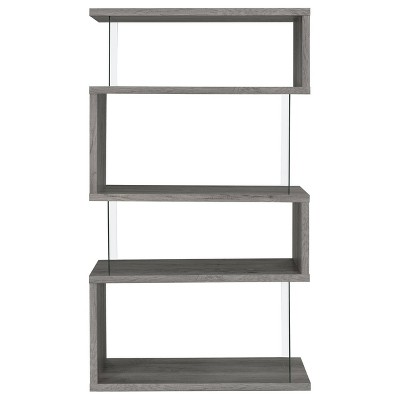 Zigzag Contemporary 63" Gray Wood Bookcase with Glass Panels