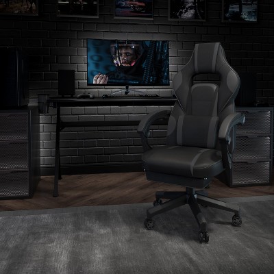 Black and Gray Ergonomic Faux Leather Gaming Chair with Footrest