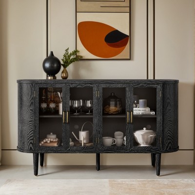 Farmhouse Sideboard Cabinet with Storage, Wood Buffet Cabinet with Glass Doors and Adjustable Shelves for Kitchen - Leovsnove