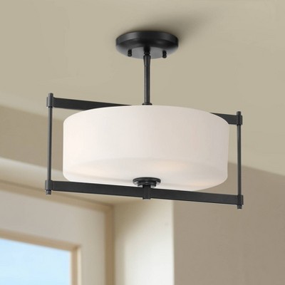 First Avenue Coal 16" Semi-Flush Ceiling Light with Etched White Glass