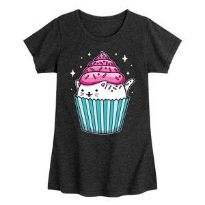 Girls' - Instant Message - Kawaii Cat Cupcake With Sprinkles Fitted Short Sleeve Graphic T-Shirt - 1 of 4