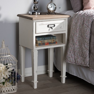 Dauphine Oak and White Wash Nightstand with Shelf