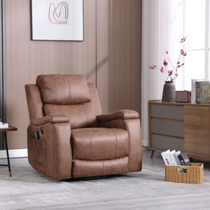 Bestier Manual Massage Rocker Recliner Chair, 360° Swivel Glider Lounge Chair, Recliner Sofa with Side Pockets, Cup Holders, Brown - 1 of 4