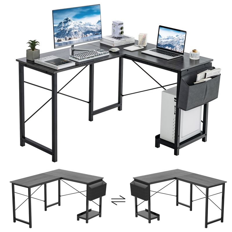 Tangkula L-Shaped Office Desk Modern Reversible Computer Desk with Storage Pocket & CPU Stand Corner Gaming Table with Sturdy Metal Frame, 1 of 10