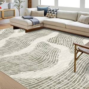 Contemporary Abstract Spray Print Area Rug Ultra Thin Low Pile Machine Washable Stain Resistant Non Slip Non Shedding Floor Carpet - 1 of 4