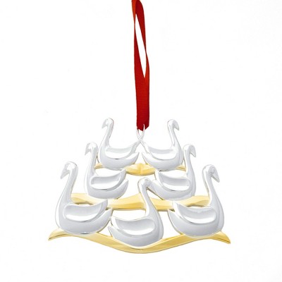 Nambe Twelve Days of Christmas Ornament Sevens Swans a Swimming, Made of Silver and Gold Plate