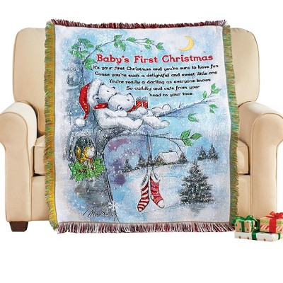 Image of Collections Etc Makiko Baby's First Christmas Tapestry Throw Blanket 50" x 39"
