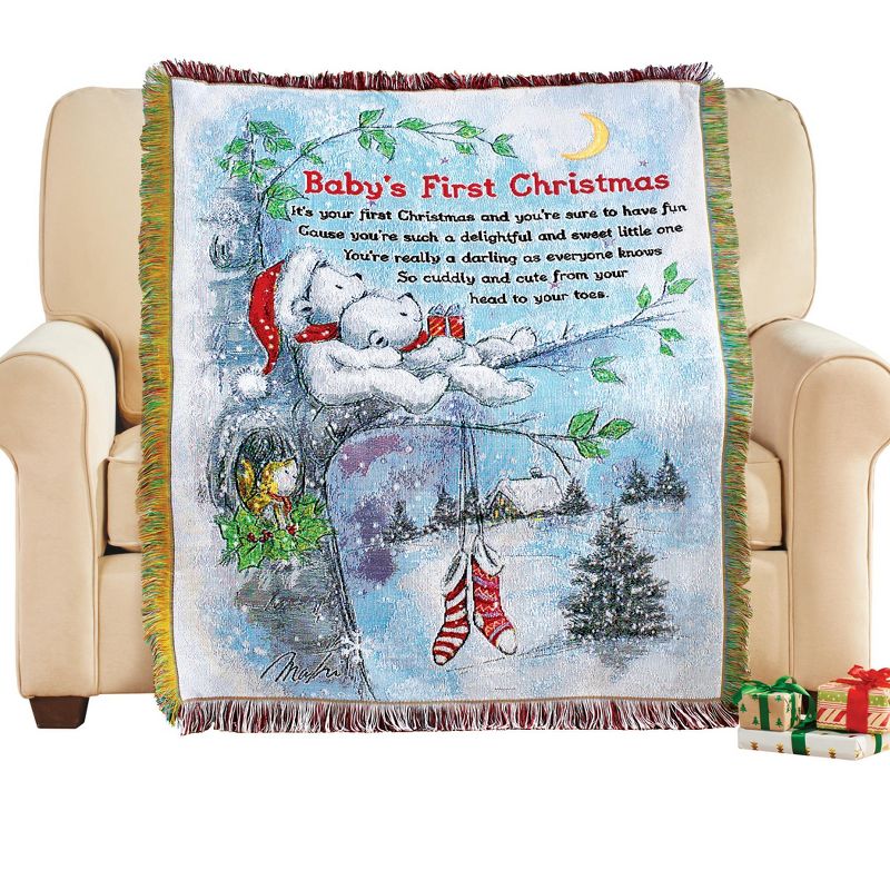Collections Etc Makiko Baby's First Christmas Tapestry Throw Blanket 50" x 39", 1 of 3