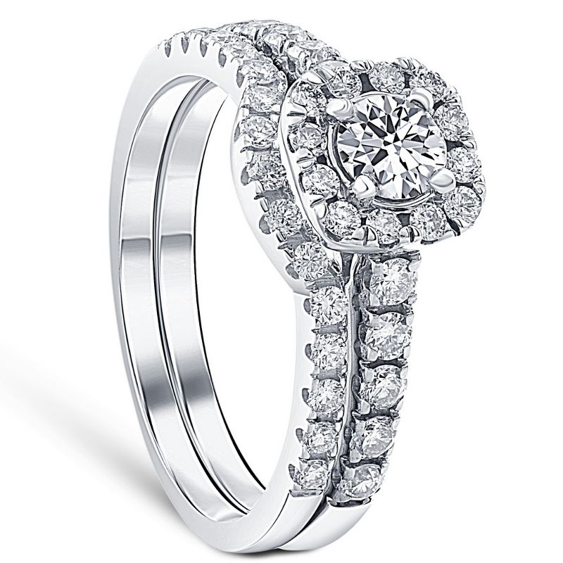 Pompeii3 3/4Ct Cushion Halo Diamond Engagement Wedding Ring Set White Gold Lab Created, 3 of 6