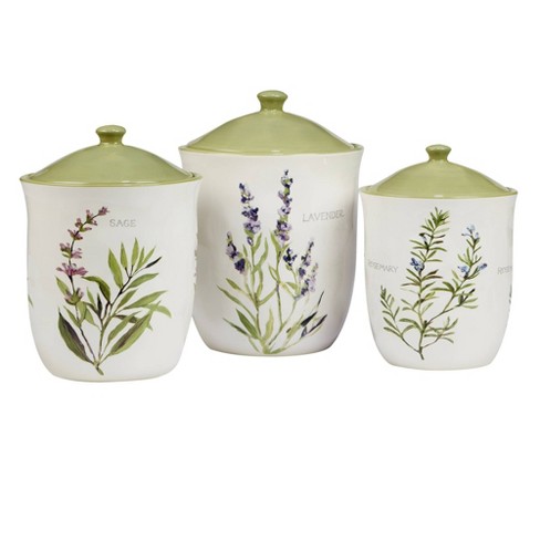 Green Fields Floral Ceramic Kitchen Canister Set