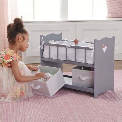 Executive Gray and White Wooden Doll Crib with Storage Baskets