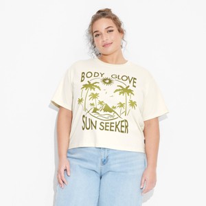 Women's Body Glove Sun Seeker Cropped Short Sleeve Graphic T-Shirt - Cream - 1 of 3