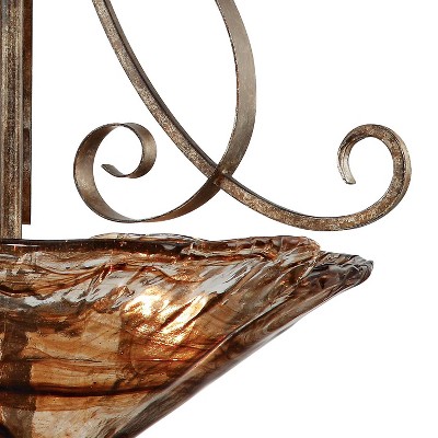 Elegant Amber Scroll 24.75" Golden Bronze Art Glass Pendant Chandelier