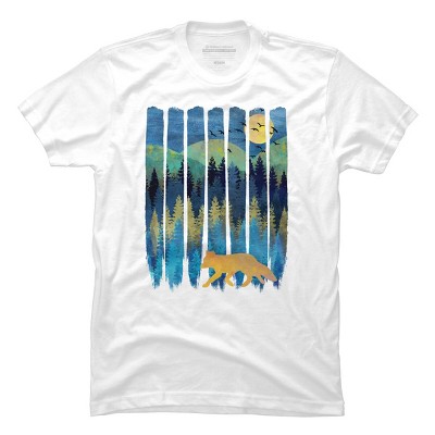 Men's Design By Humans Fox Forest Night By Maryedenoa T-Shirt