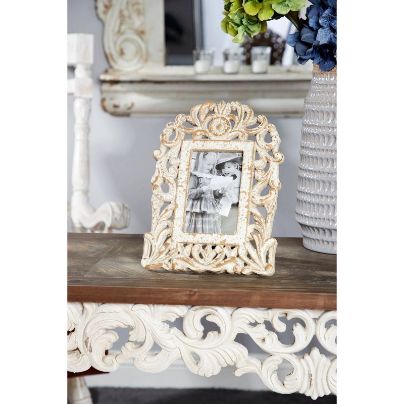 11&#34;x8&#34; Wooden Scroll Handmade Intricate Carved 1 Slot Photo Frame White - Olivia &#38; May, 2 of 6
