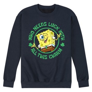 Men's - SpongeBob Squarepants - Who Needs Luck With This Charm Graphic Fleece Sweatshirt - 1 of 4