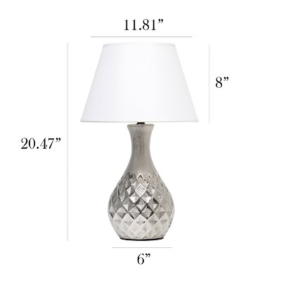 Juliet Metallic Silver Ceramic Nightstand Lamp with White Fabric Shade