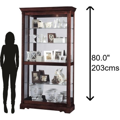Windsor Cherry Lighted Traditional Curio Cabinet with Glass Shelves
