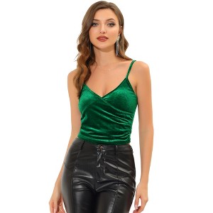 Allegra K Women's Wrap Spaghetti Strap Velvet Crop Cami Tops - 1 of 4