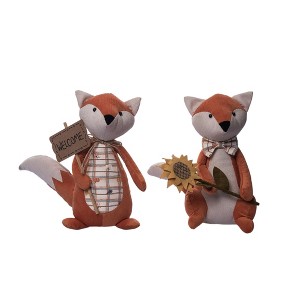 Transpac Plush Harvest Fall Fox Sitter Set of 2 Decorative Animal Figurines for Tabletop and Mantel Indoor Use - 1 of 1