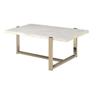 43.5" Champagne Coffee Table with Faux Marble Top and Geometric Metal Base for Living Room - 1 of 4
