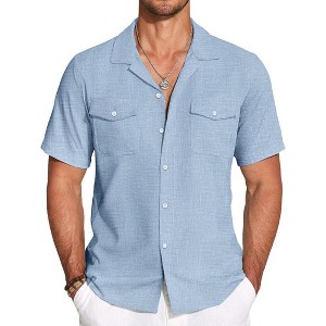 COOFANDY Men's Linen Short Sleeve Button Down Casual Cuban Collar Summer Beach Shirts Vacation Essentials - 1 of 4