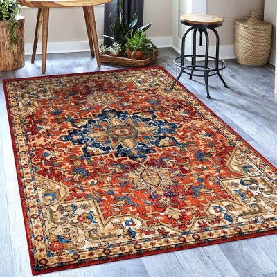 Red and Beige Oriental Synthetic 5' x 7' Area Rug