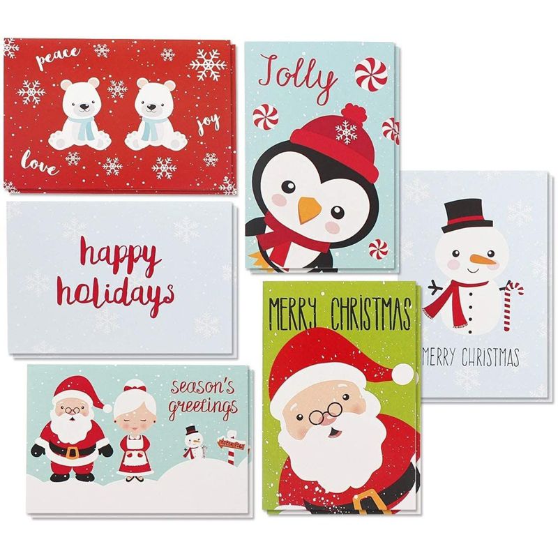Juvale 48 Pack Christmas Greeting Cards with Envelopes, 6 Holiday Character Designs, 4x6 Inches, 1 of 7