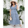 Plus Size Women's Flowy Tiered Maxi Dress - V-Neck, Short Sleeve & Waist Tie with Floral Print - 3 of 4