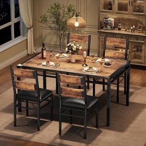 Dining Table Set for 2/4 with Upholstered Chairs & Corner Protectors, Small Space Kitchen Table, Rustic Gray/Brown - 1 of 4