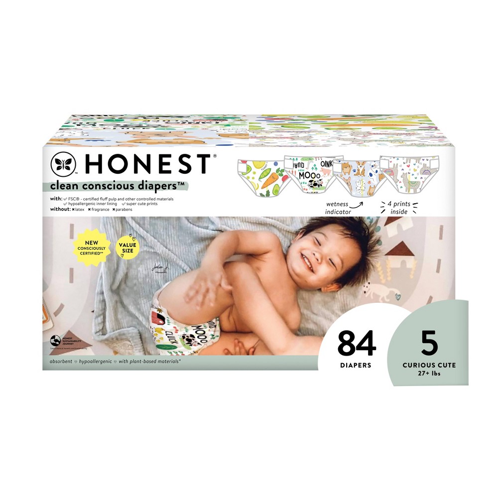 Photos - Nappies The Honest Company Clean Conscious Disposable Diapers - Four Print Pack - Size 5 - 84ct