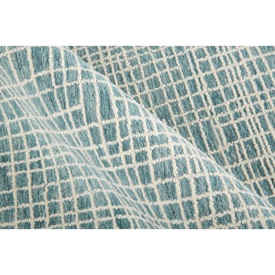 Teal and Ivory Hand-Tufted Wool Rectangular Area Rug 8' x 10'