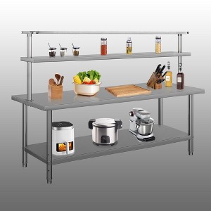 Stainless Steel Table with Overshelves Work Table with Shelf, Prep Table for Home Kitchen Restaurant Garage Warehouse - 1 of 4