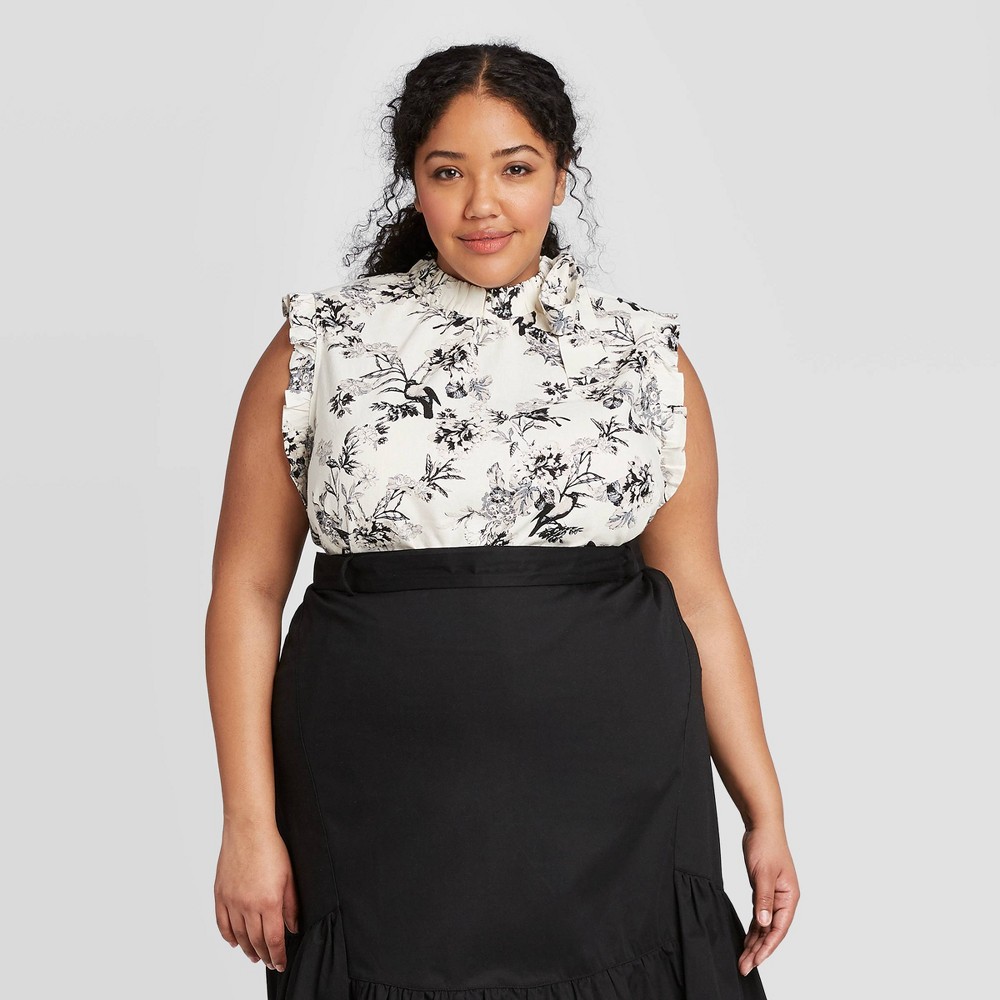 Women's Plus Size Floral Print Tank Top - Who What Wear Cream 4X, Ivory was $27.99 now $15.39 (45.0% off)