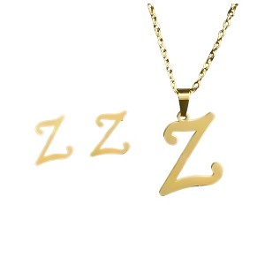 Initial Letter Pendant Necklace Earrings Set for Women Gold Plated Stainless Steel by Ginger Lyne - 1 of 4