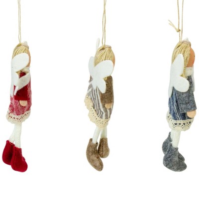 Set of 3 Hanging Angel Doll Christmas Ornaments with Striped Dresses
