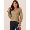 Seta T Women's V Neck Long Sleeve Smocked Cuff Casual Fall Winter Fashion T-Shirt - 2 of 4