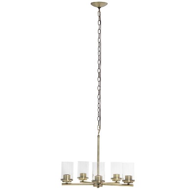 Elegant Antique Brass 5-Light Pendant with Clear Glass Shades
