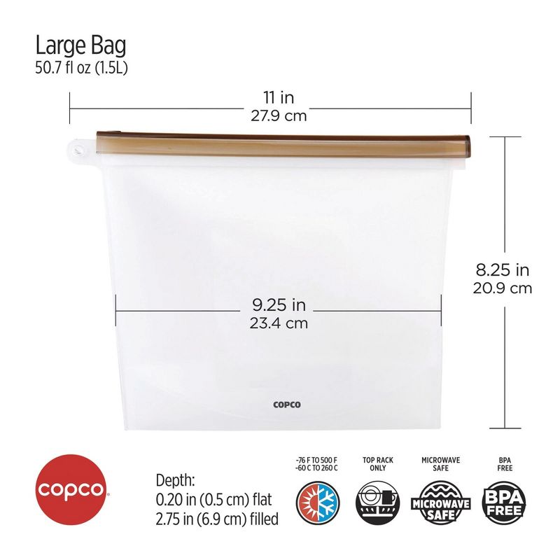 Copco Silicone Food Grade Reusable Storage Bag, Reduce Single-Use Plastic, Air-Tight, Leakproof, Dishwasher-Safe, Eco-Friendly, 2 of 8