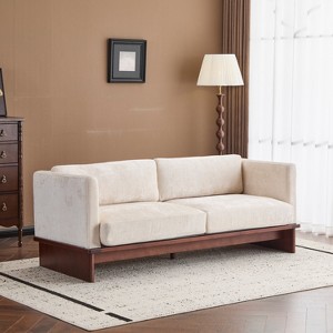 77" Modern 3-Seater Sofa, Square Arm Boucle Upholstery, Solid Wood Base, Minimalist Design,Beige -- Frevyn - 1 of 4