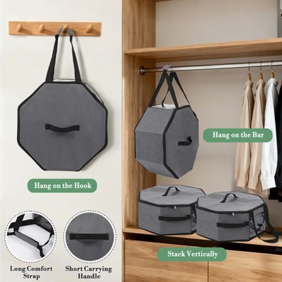 3-Pack Collapsible Hat Storage Box with Handles & Strap, 16.5" Large Cap Organizer for Travel & Closet, Gray - image 2