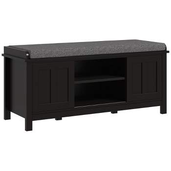 HOMCOM Entryway Shoe Bench Storage Ottoman with Adjustable Shelving, 6 Compartments, and Padded Seat