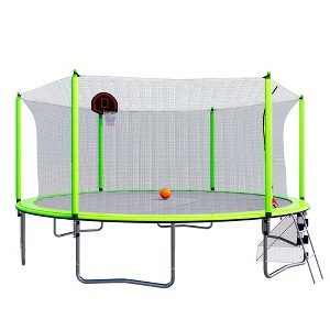 NAYSAYE Trampoline 16FT with Basketball Hoop and Soccer Goal for Outdoor Fun with Ladder and Safety Net, Green, 192.13"*106.32"*161.38" - 1 of 4