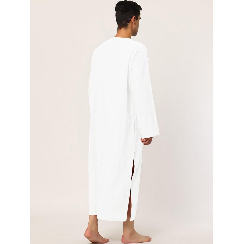 Lars Amadeus Men's Cotton Side Split Long Sleep Nightgown with Pockets, 4 of 6