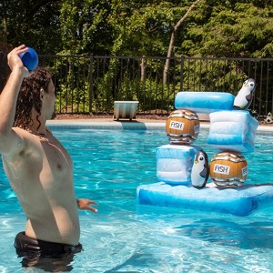Stack 'n Splash Penguins Floating Target Pool Game - Build It, Hit It, Knock It Down! - 10-Pc Includes 2 Balls -Outdoor Party Fun w/Kids Family Adults - 1 of 4
