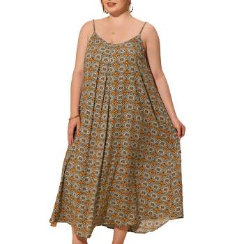 Agnes Orinda Women's Plus Size Summer Beach Bohemian Pattern Sleeveless Strap Maxi Dresses