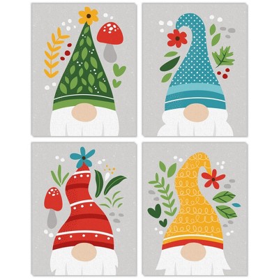 Big Dot of Happiness Garden Gnomes - Unframed Forest Gnome Linen Paper Wall Art - Set of 4 - Artisms - 11 x 14 inches