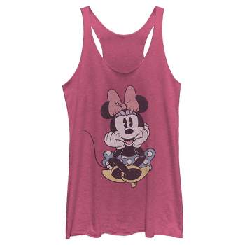 Women's Mickey & Friends Distressed Minnie Mouse Sitting Racerback Tank Top