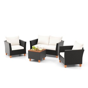 Costway 4 PCS Wicker Patio Furniture Set with Removable Cushions Storage Coffee Table White/Navy/Gray - 1 of 4